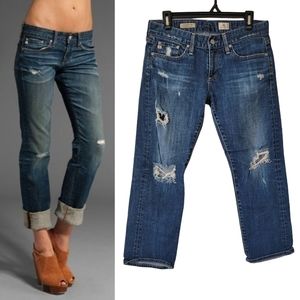AG Adriano Goldschmied Tomboy Relaxed Straight Crop Denim Jeans Sz 27 Distressed